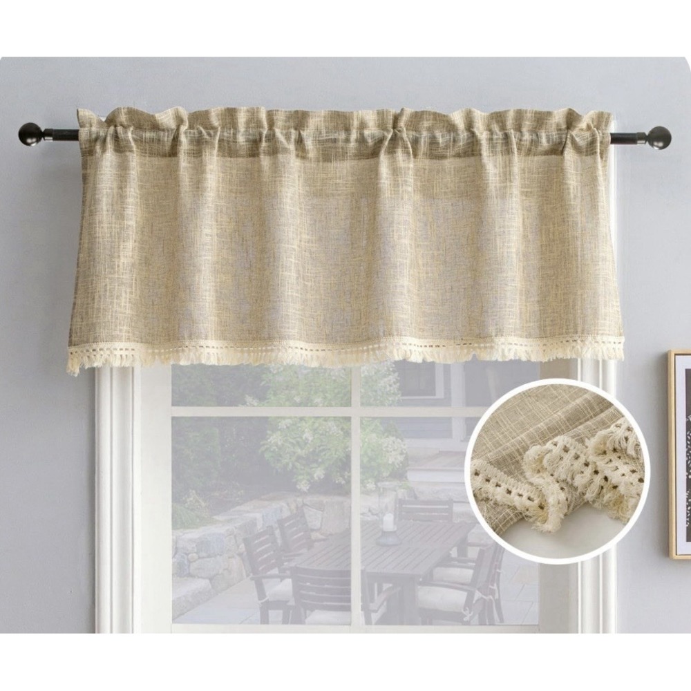 Beda Home Tassel Linen Textured Swag Curtain 52"W x 18"L (Pack of 1) Taupe